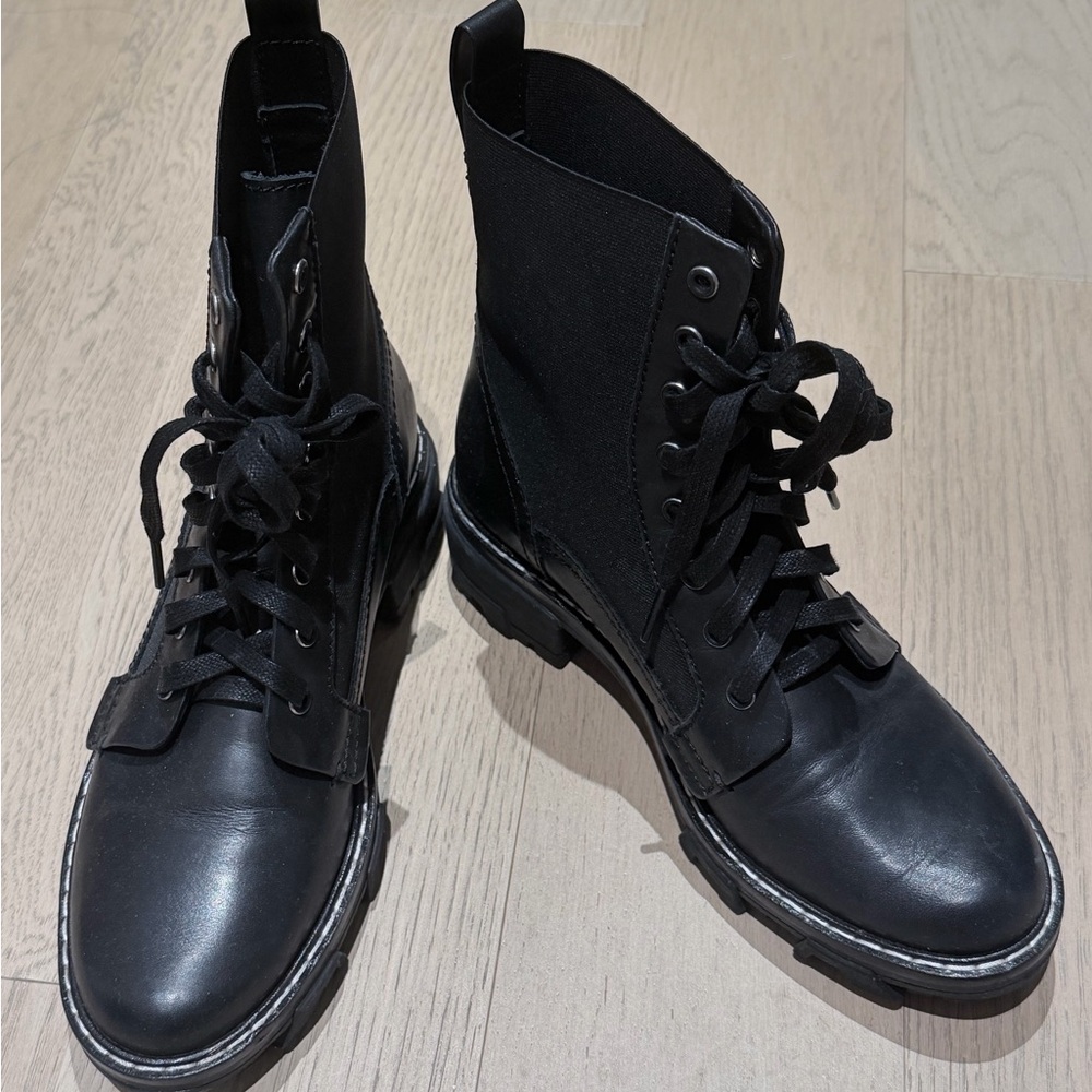 rag & bone Black Lace-Up Combat Boots with Chunky Lug Sole with box